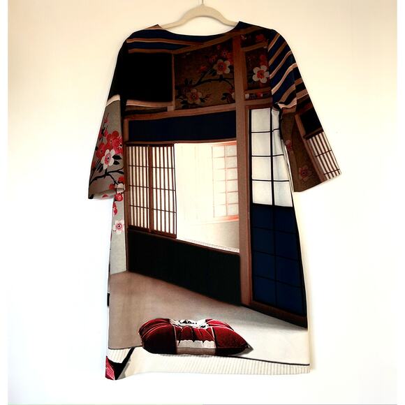 EUC Cop.Copine Paris Megumi Robe Dress Size 40 Shift 3/4 Sleeve Graphic Print - Picture 13 of 14